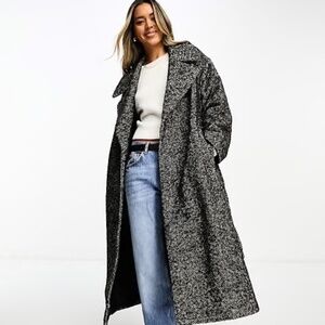 ASOS DESIGN smart herringbone belted coat in black and white
